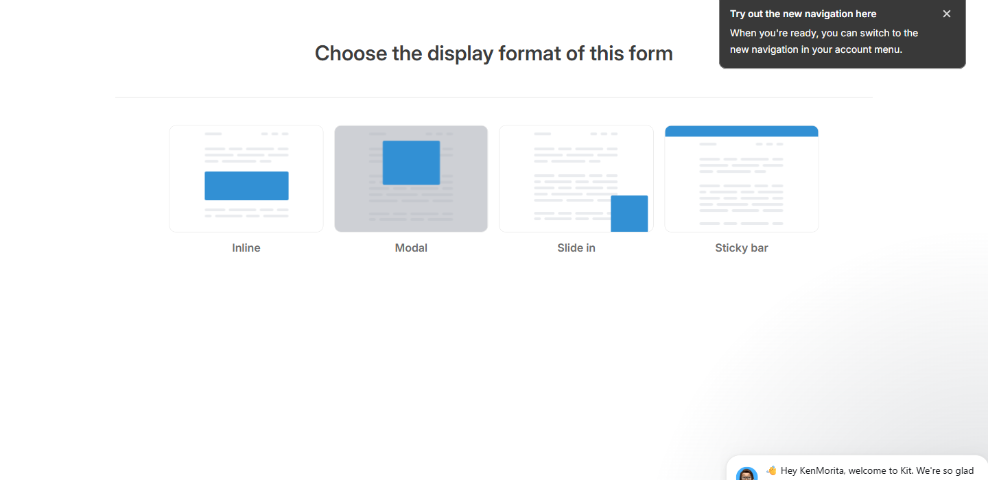 Kit’s form format chooser — inline, modal, slide-in, sticky bar